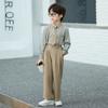 Elegant Boys Formal Suspender Outfit, Teen Kids Plaid Shirt Tie Pants Set, Children School Uniform/Wedding Guest Wear 3-14 Years