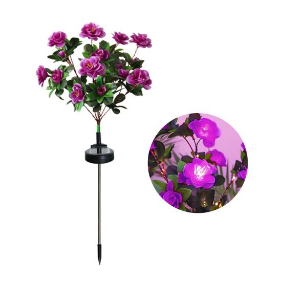 Solar Garden Bloom Light Artificial Azalea Flower Stake Lamp LED Waterproof Pathway Light for Yard Fence Patio Lawn Cemetery Decor