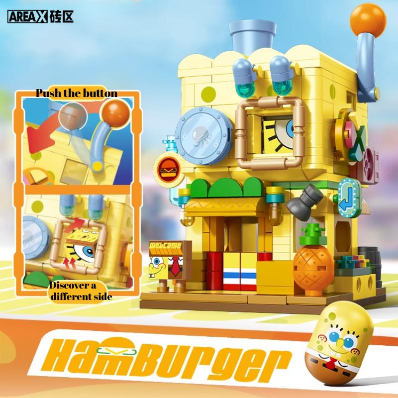 Areax Spongebob Squarepants Building Blocks Street View Series Puzzle Assembly Model Toys Male And Female Birthday Gifts