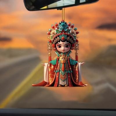 Akrylová dekorace postavy Pekingské opery 2D plochá kreslená dívka v čínském stylu Operní ženská role Závěsná ozdoba přívěsek na zpětné zrcátko do auta