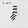 5 Pairs of Female Spring and Autumn Black and White Striped Cotton Anti Beriberi Deodorant Tube Socks