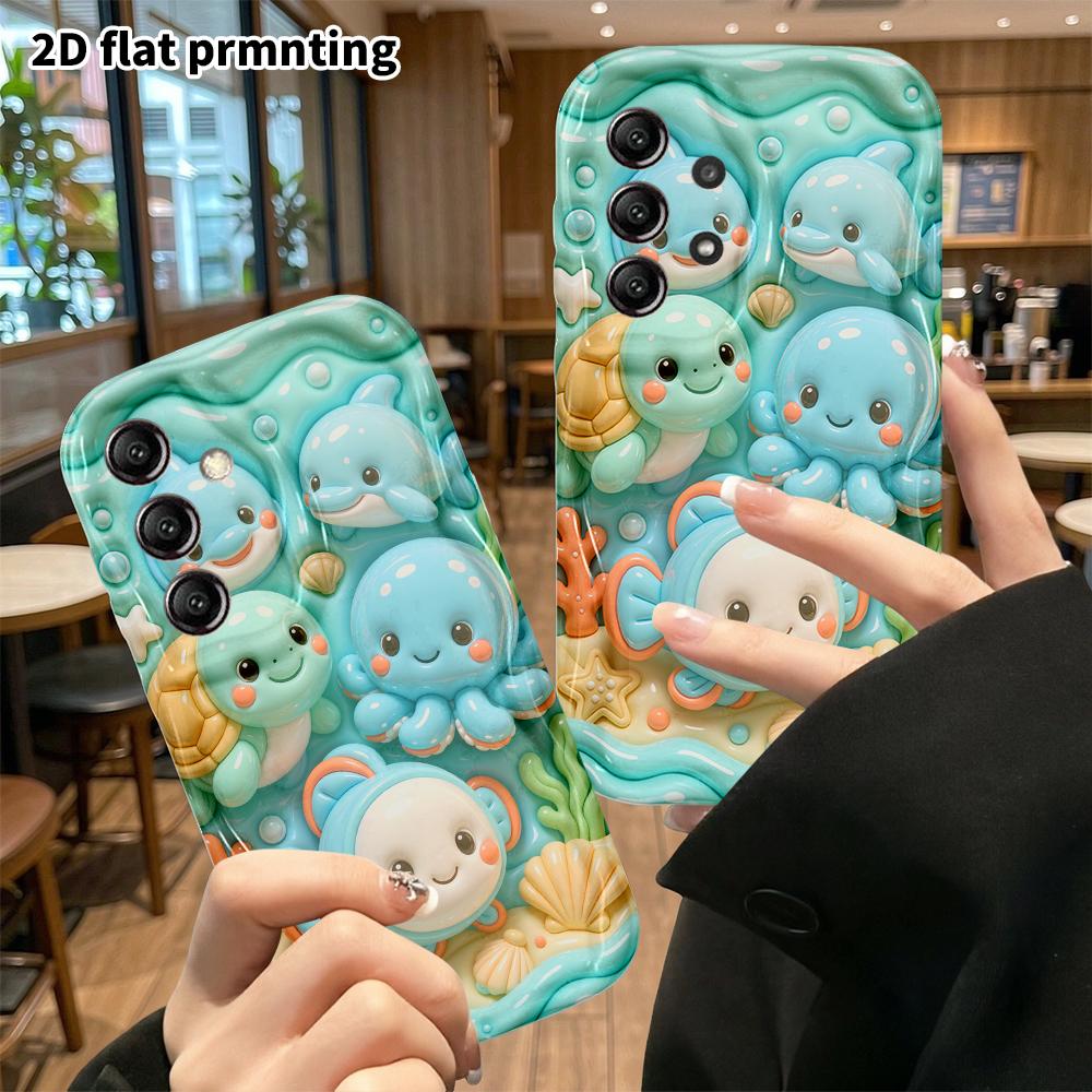 Phone case: 2D flat, suitable for Samsung Galaxy A34 A35 M05 M06 S20 S22 S21 FE Plus 5G protective case, collection of little underwater animals, perf