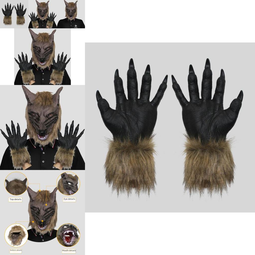 Scary Wolf Mask With Fur Gloves Perfect For Halloween Costume Parties And Cosplay Events