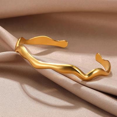 Stainless Steel Wave Open Bangle Bracelets for Women Gold Color Irregular Cuff Bangles Trendy Aesthetic Jewelry Gift