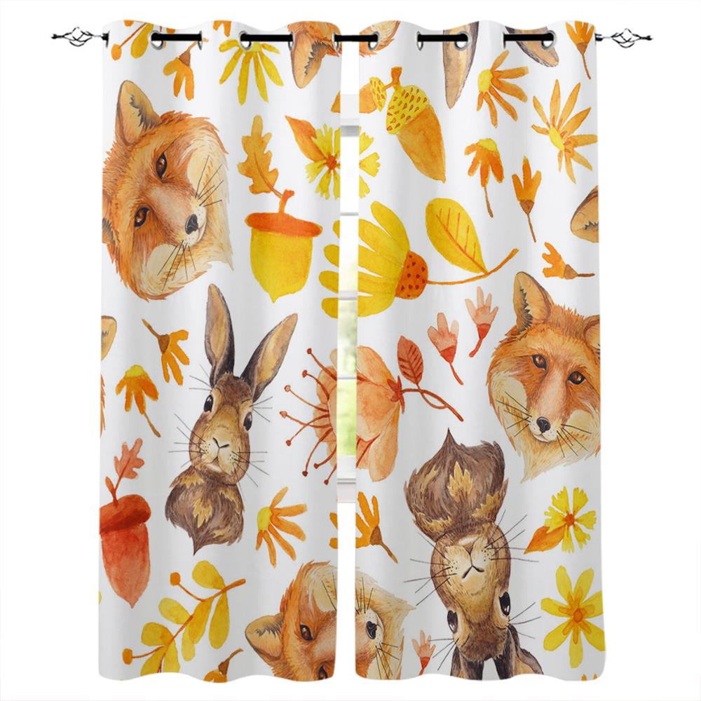 Illustration Cherry Blossom Fox Window Curtains Bedroom Kitchen Drapes Panel Curtains for Living Room Christmas Home Decor