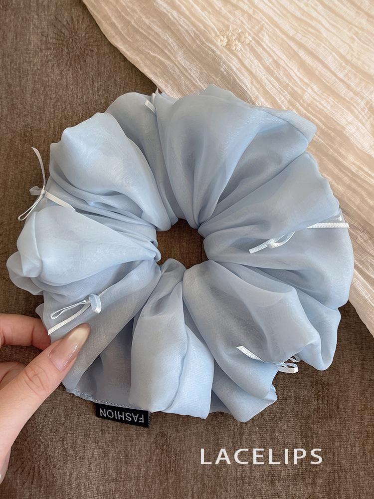 Korean Style Sweet Bow Fluffy Mesh Hair Tie for Women's Bun