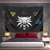 Central Wolf Emblem with Five Colorful Triangular Symbols Surrounding It. Patterned Tapestry for Bedroom and Living Room Home Decor