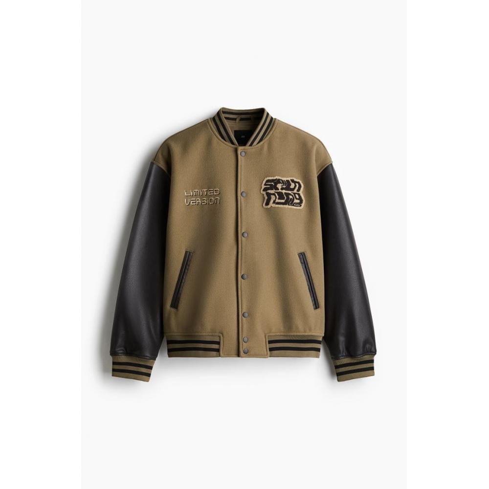 H M Baseball Jacket Loose Fit Beige Black