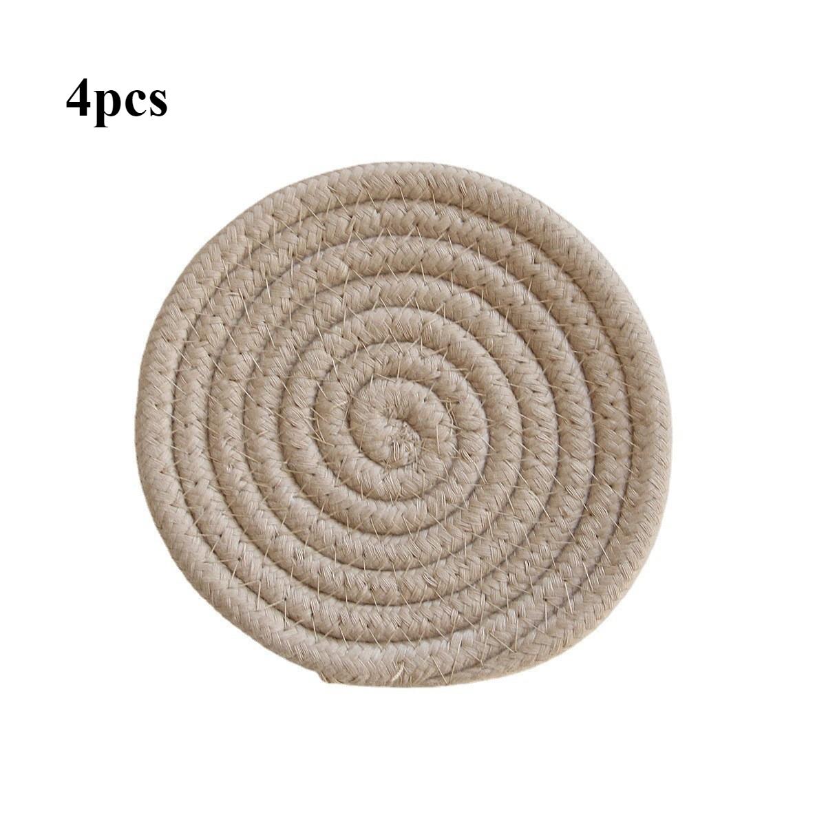 

4pcs Woven Absorbent Coaster Set High-Temperature Resistant Cup Pad for Coffee Tea Drinks 11 cm