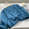 Blue V-neck Lantern Sleeve Sun Protection Shirt Jacket for Women Summer Loose Lazy Style Shirt Niche High-end Top