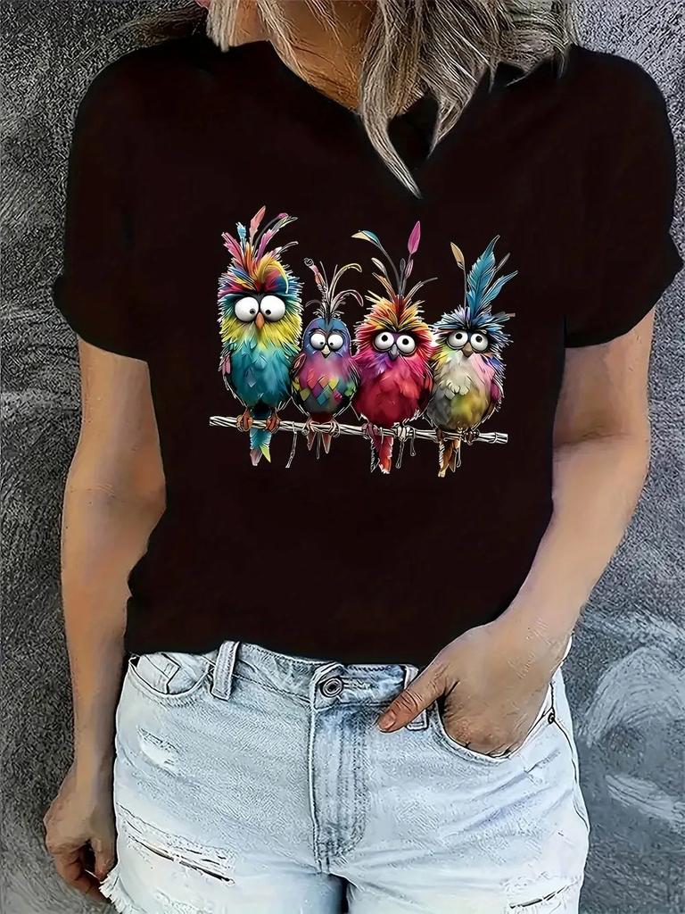 Printed T-shirt Women's Short-sleeve Round-neck Top Casual Workwear for Women Tops
