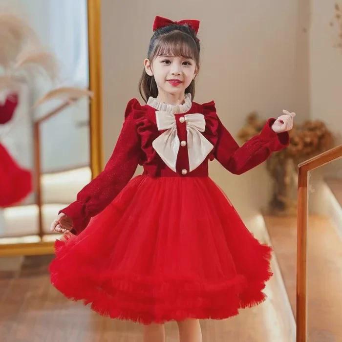 

Платье-бантик с длинными рукавами для девочек осень/зима 2024 года — модный, милый дизайн торта на первый день рождения 150 cm красный