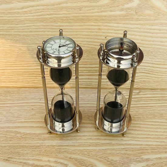 Antique Brass Hourglass Sand Timer With Compass Clock,Vintage Nautical Gift Anniversary Gift Fathersday Gift Birthday Gift