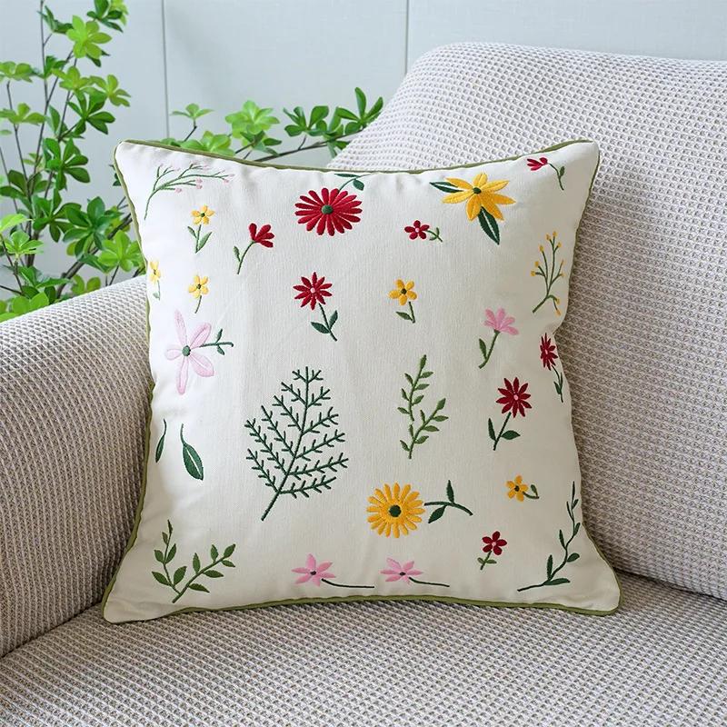 45X45Cm Green Fresh Tulip Throw Pillow Cover Flower Embroideredstamping Waist Cushion Cover Decor Home Decorative Pillowcase