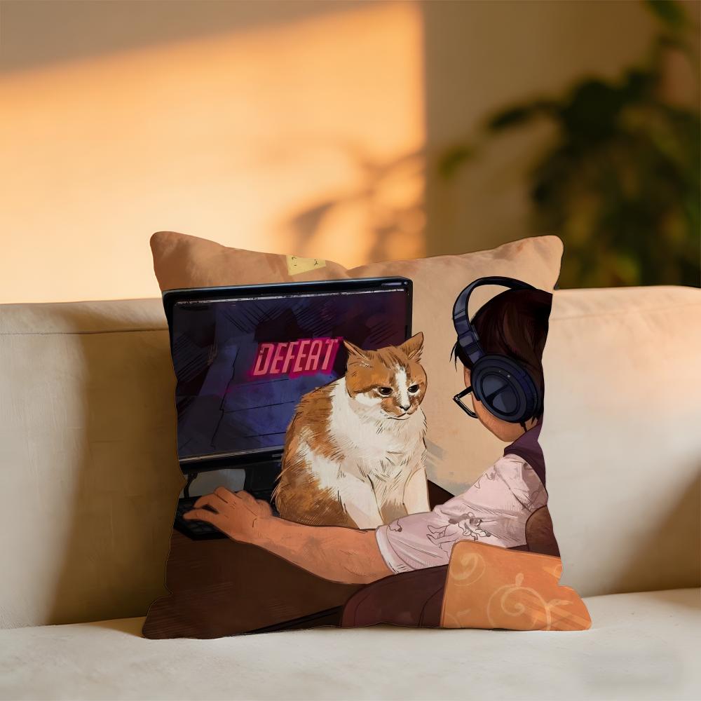 Mischievous Cat Cushion Cover Cozy Velvet Throw PillowSoft Warm Cushion For Sofa Bed