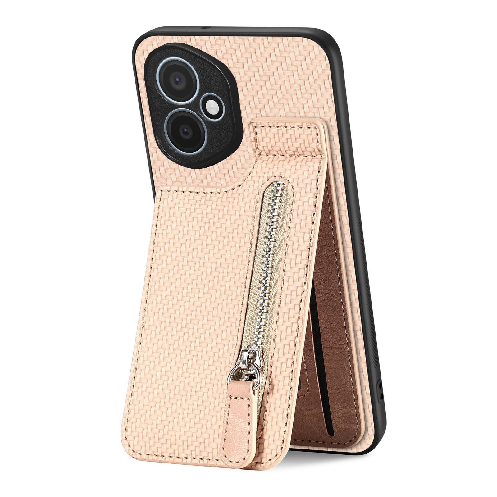 

For Honor 400 5G (Global) Case Leather Phone Back Cover with Zipper Card Holder Kickstand Apricot