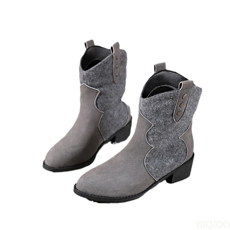 Elegante minimalistische Damenstiefel neue Herbst Winter modische vielseitige dicker Absatz runde Zehenpartie mittelhoher Schaft Retro Damenstiefel