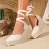 Women's 2026 Roman Style Lace-up Wedge Sandals: Hemp Rope, Thick Sole, Open Toe, Hollow Out, Large Sizes