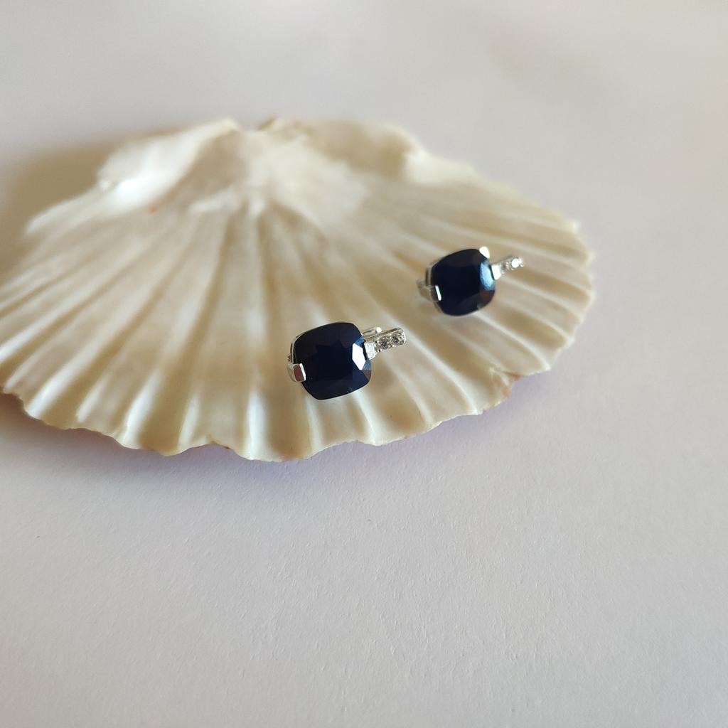 Silver Earrings with 7.537ct Natural Sapphire, Cubic Zirkonia (2120117)