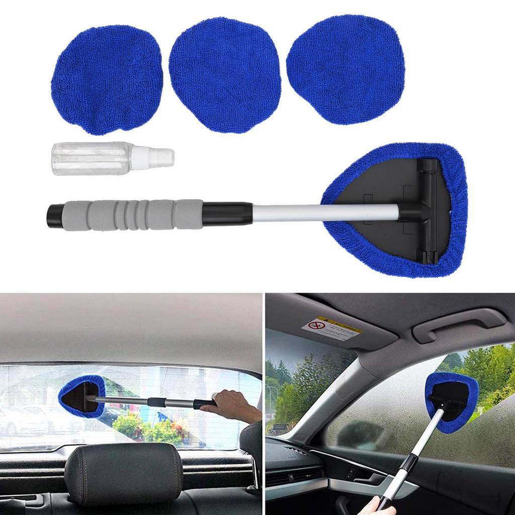Portable Car Interior Window Cleaner with 3 Extra Rags for Convenient Use
