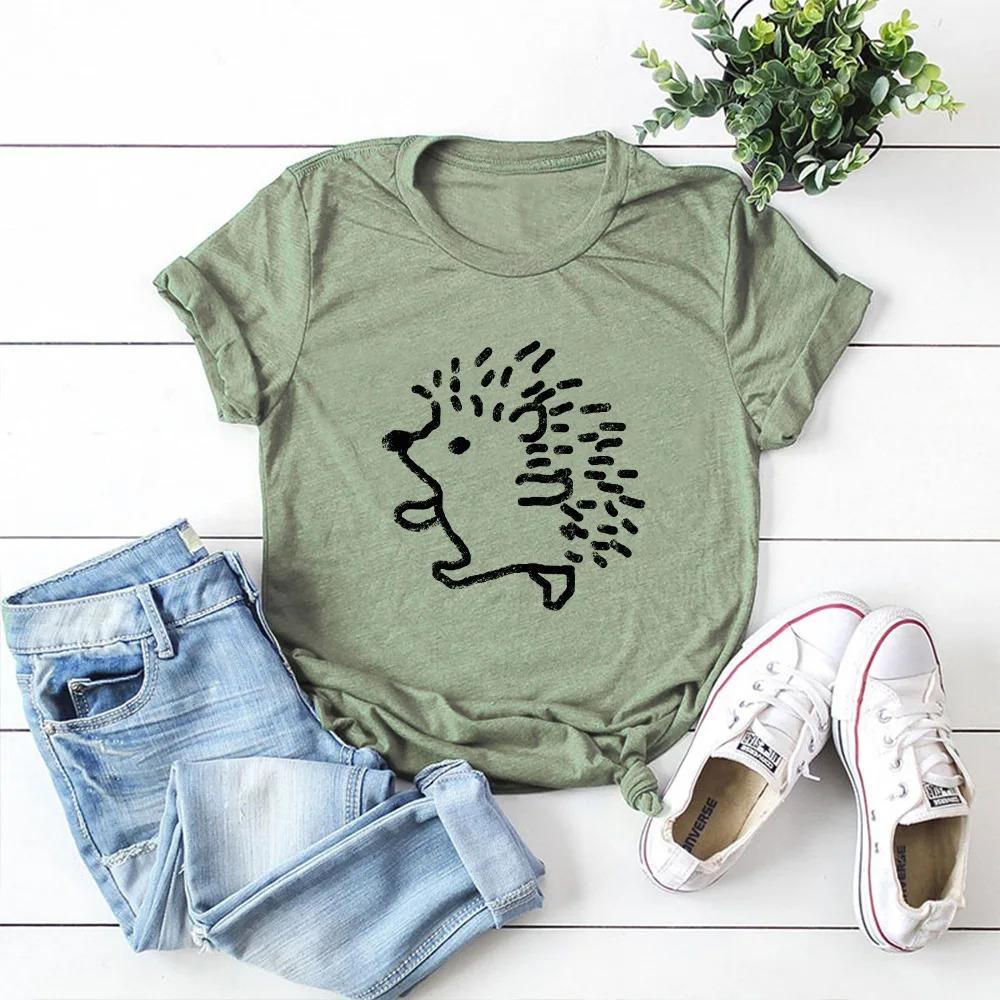 Women's T-shirt Cute Hedgehog Print Graphic Women's Short-sleeved T-shirt Top Women's Clothing T-shirt