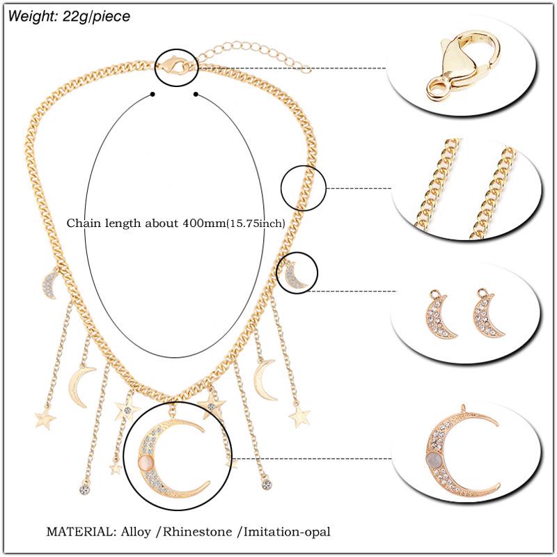 Star Moon Tassel Pendant Necklace - Inlaid Diamond Choker Clavicle Chain