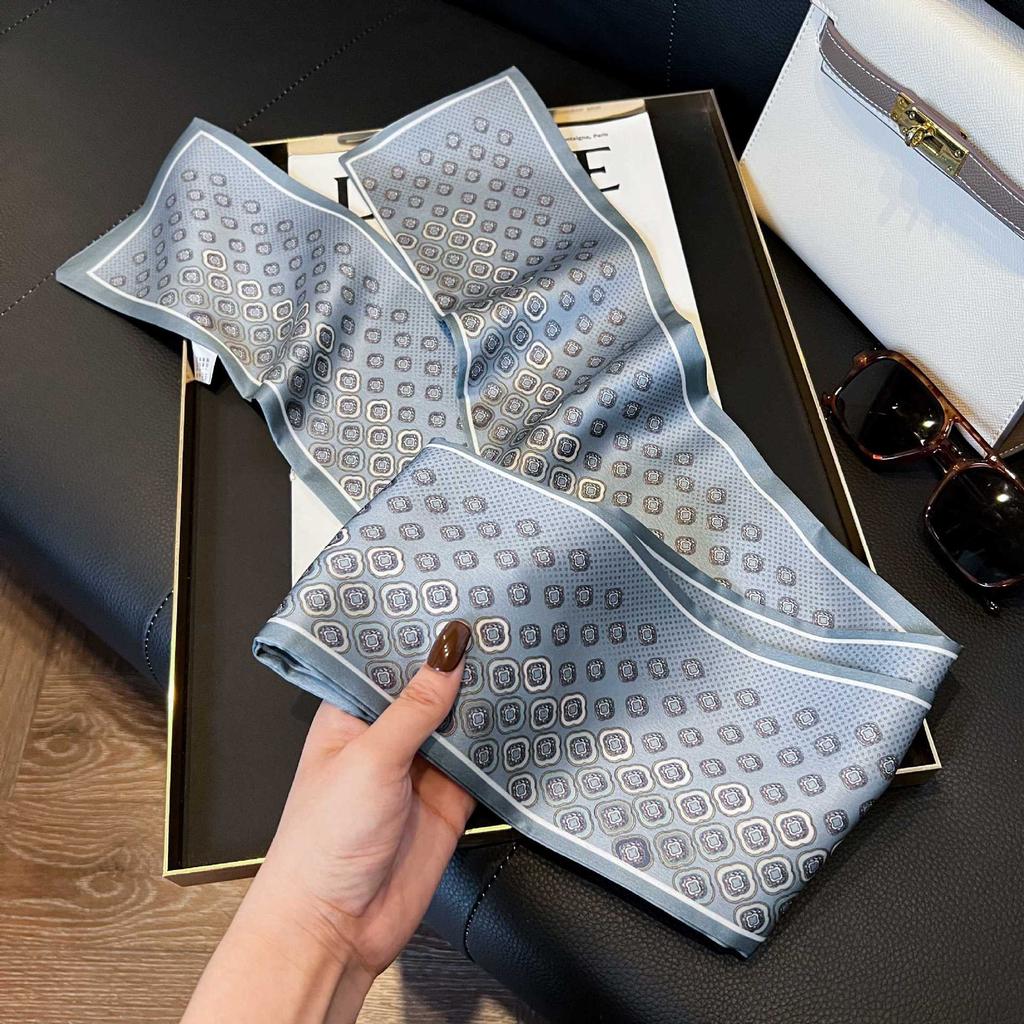 Long Silk Scarf Women's New Small Silk Scarf Printing Simulation Silk Tied Bag Streamer Explosion Sweet Little Scarf