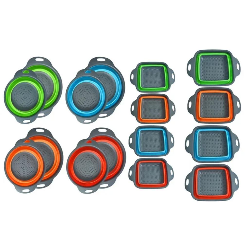 HOMZY Round Square Foldable Silicone Colander Fruit Vegetable Washing Basket Strainer Collapsible Drainer Handle Kitchen Tools