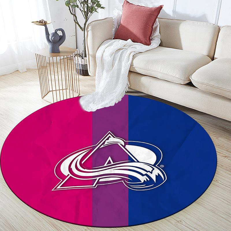 Colorado Avalanche Round Area Rug,Carpet Rug for Living Room Bedroom Sofa Playroom Decor,Non-slip Floor Mat