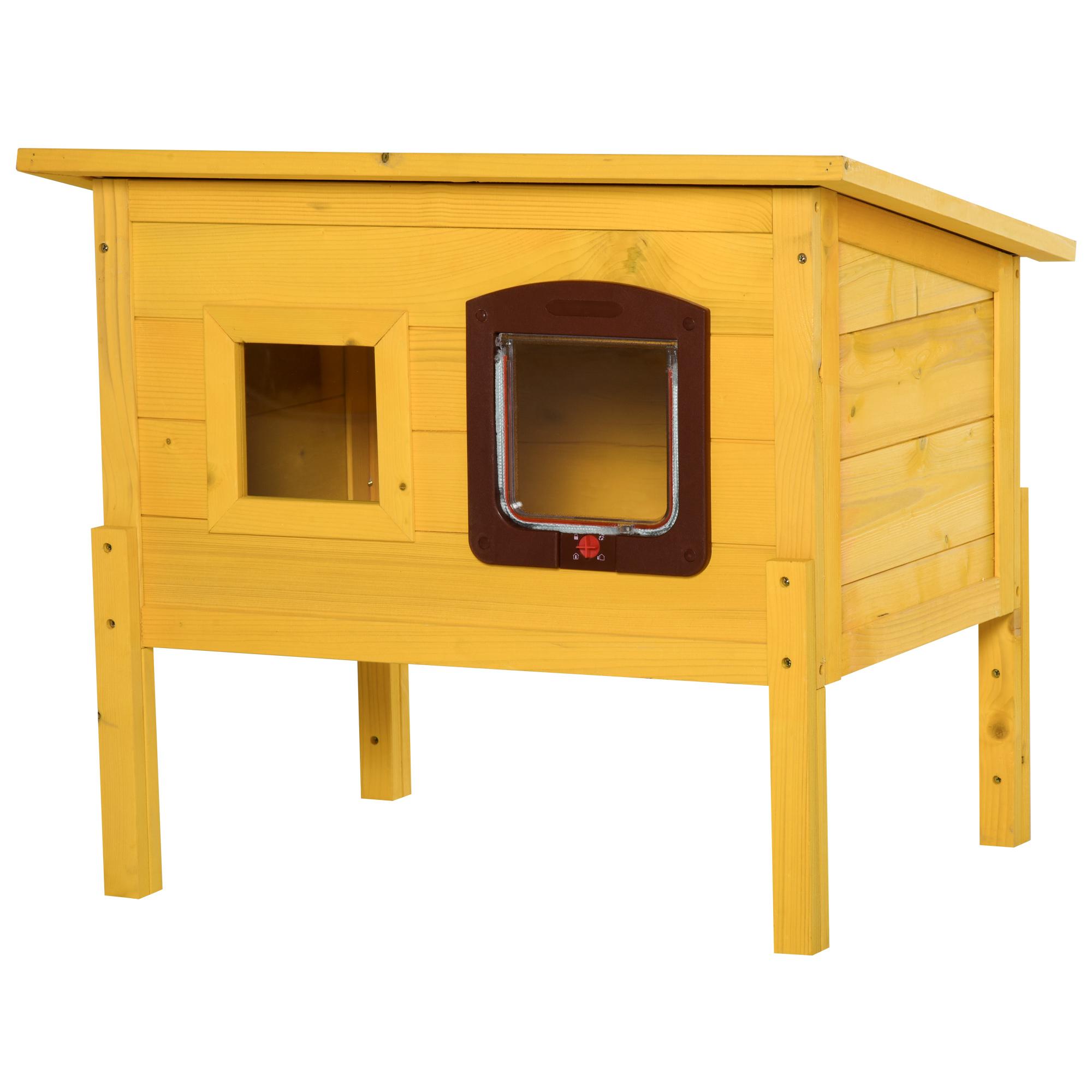 Maison pour Chat en Bois de Jardin Cage Cachée Maison de Jeu Extérieure pour Animaux de Compagnie Toit Imperméable Abri pour Chaton Chenil Avec Porte Et Fenêtre