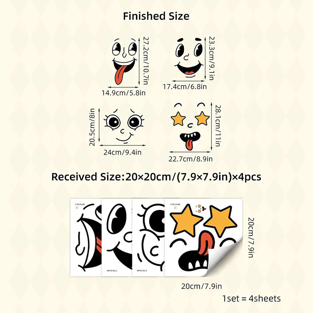 Bin Stickers Funny Expressions Sticky Decals 4 Sheets Cartoon Face Stickers For Kitchen Fridge Bucket Driveway Garden Indoor