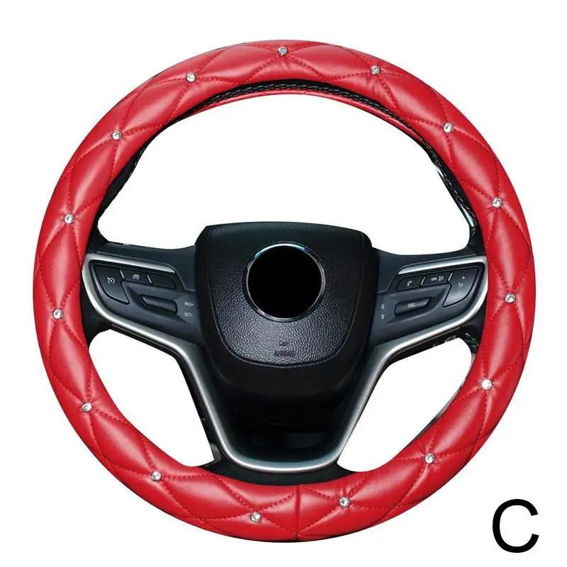 Universal PU Leather Car Steering Wheel Cover Bling Rhinestone Crystal Car Handcraft Interior Decor Accessories For Women L L9C9