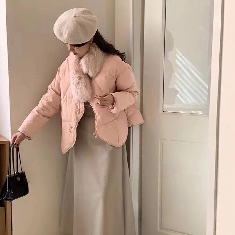 Fox scarf short down jacket women's 2024 winter fashion design sense irregular warm small jacket tide