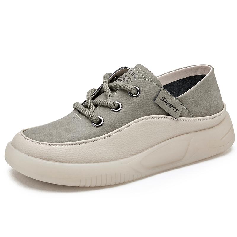

Women S White Thick-Soled Sneakers Spring Summer Genuine Leather Casual Trend Loafers For Girls Students Plus Size 35-43 40