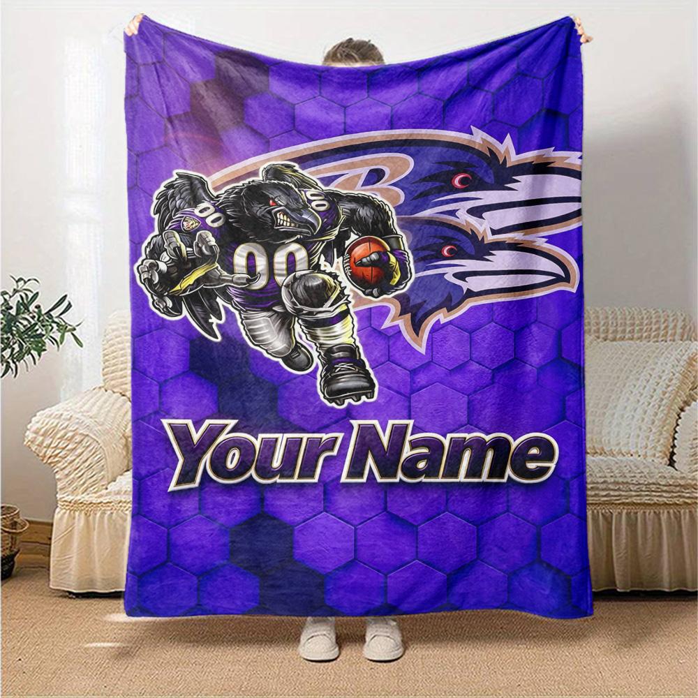 Name Custom Baltimore Ravens Print Flannel Blanket High Quality Warm Comfortable Cover for All Seasons Perfect for Gifts Home Decor