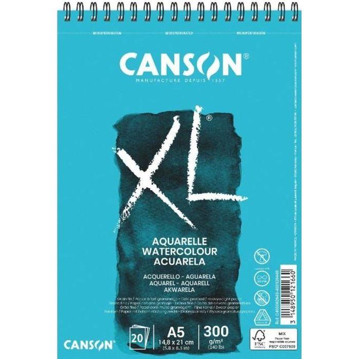Bloc de papier aquarelle - CANSON - XL aquarelle - 20 feuilles A5 - 300g/m2 - Grain fin