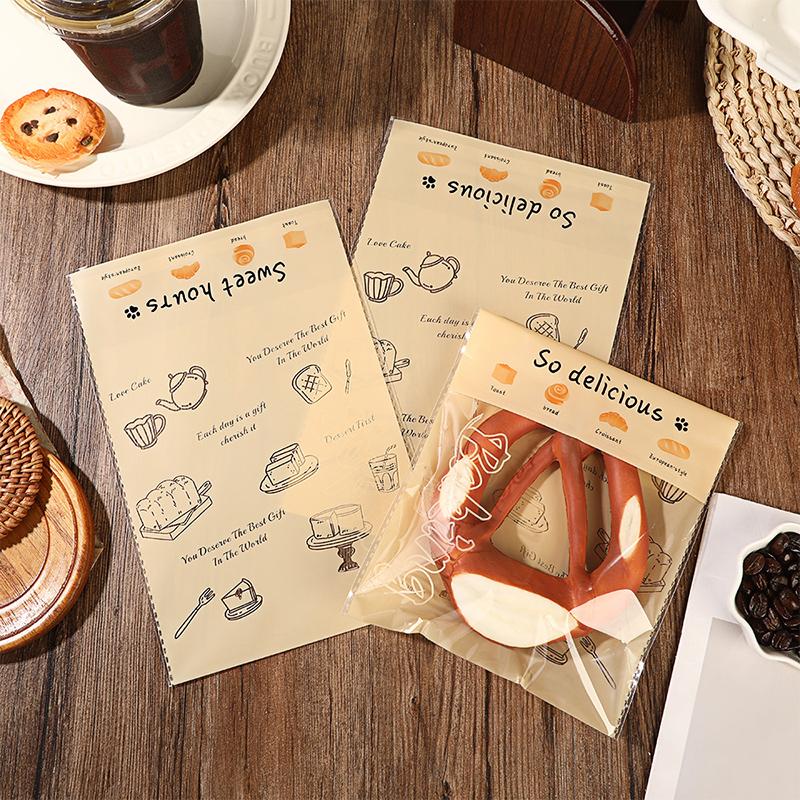 100Pcs 4 Sizes Cartoon Bread Bag Packaging Bags Sandwich Bag For Kids Self Adhesive For Packing Sandwich