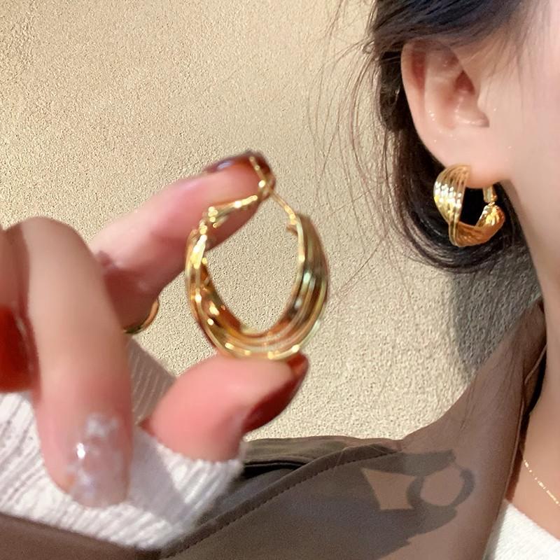French Ring Earrings for Women, Trendy, Simple, Cool, Fashionable, Fashionable, Earrings, Temperament, Niche, Personalized Ear Accessories