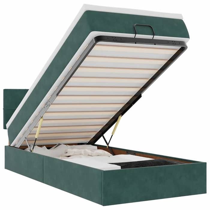 VidaXL Ottoman Bed with Mattress and Dark Green LED 90x200cm Velvet Upholstered Bed 3312599