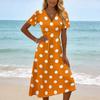 Robe midi à pois pour femme, col en V, manches courtes, pour le printemps, robes pour femme, robes d'été pour femme, robes longues pour femme, robes d'été pour femme