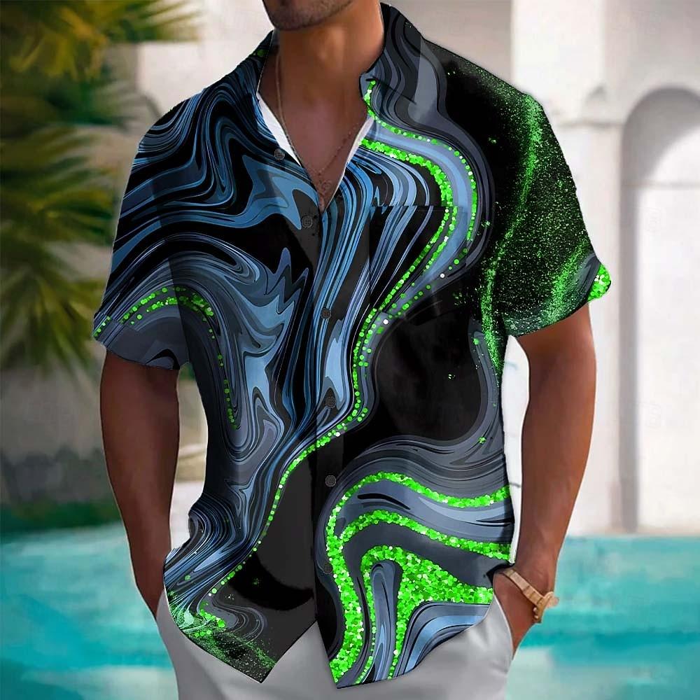 

Men s Waves Marble Abstract Liquid Art Shirt Summer Casual Short Sleeve Button Down Vacation Tops 5XL