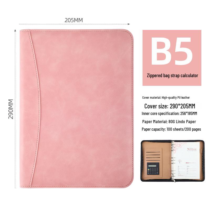 B5 Loose-Leaf Business Notebook with Calculator – Thick Cowhide Multifunctional Stationery