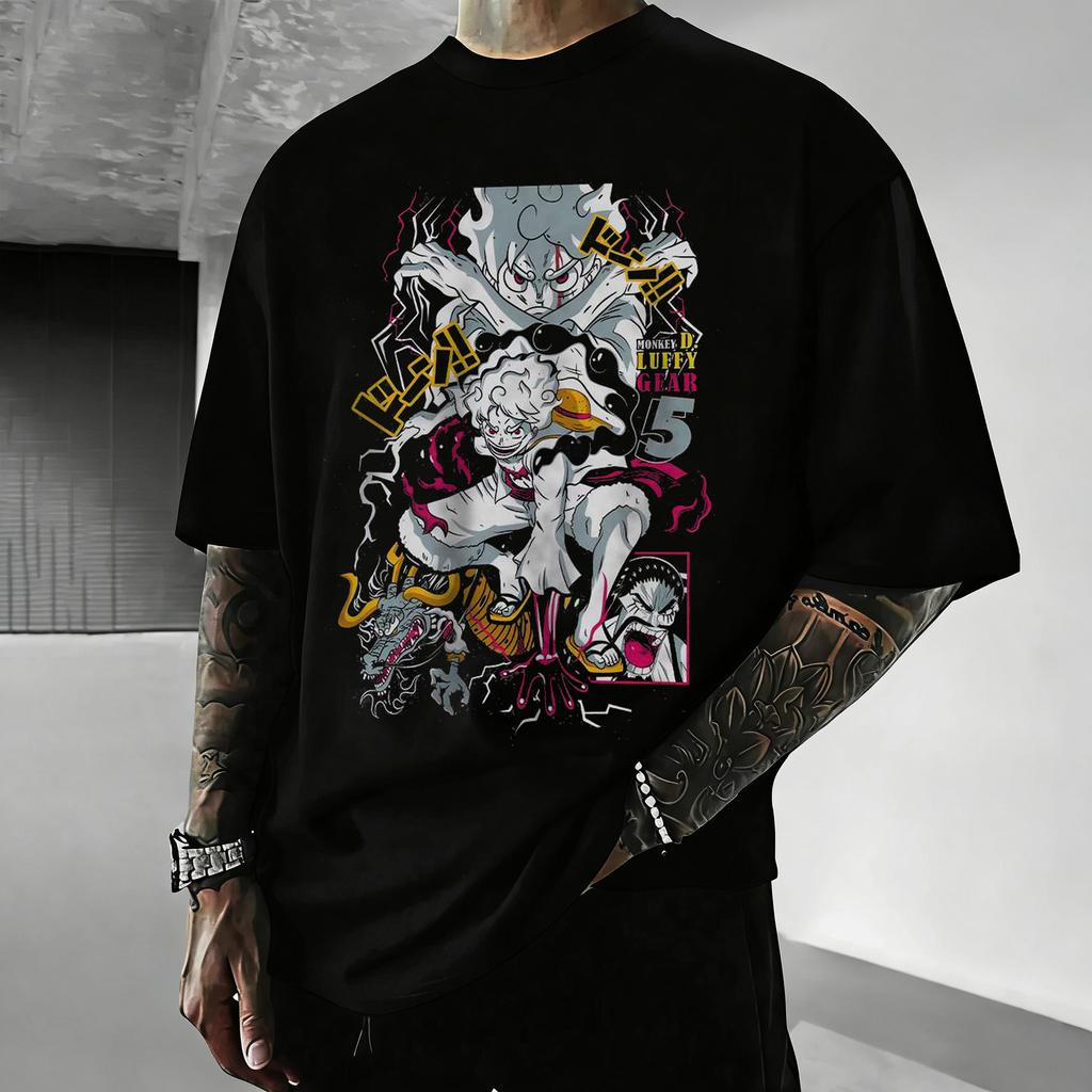 One Piece Anime Luffy Gear5 Aufdruck T-Shirt Unisex Unisex Baumwolle Kurzarm Sommer Y2k Grafik-T-Shirt Lässige Streetwear Übergroße Oberteile