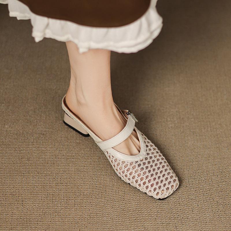 Summer New Flat Slippers Low Heel Size Women's Shoes Solid Color Soft Sole Casual Cool Slippers Foot Bag Head Slippers