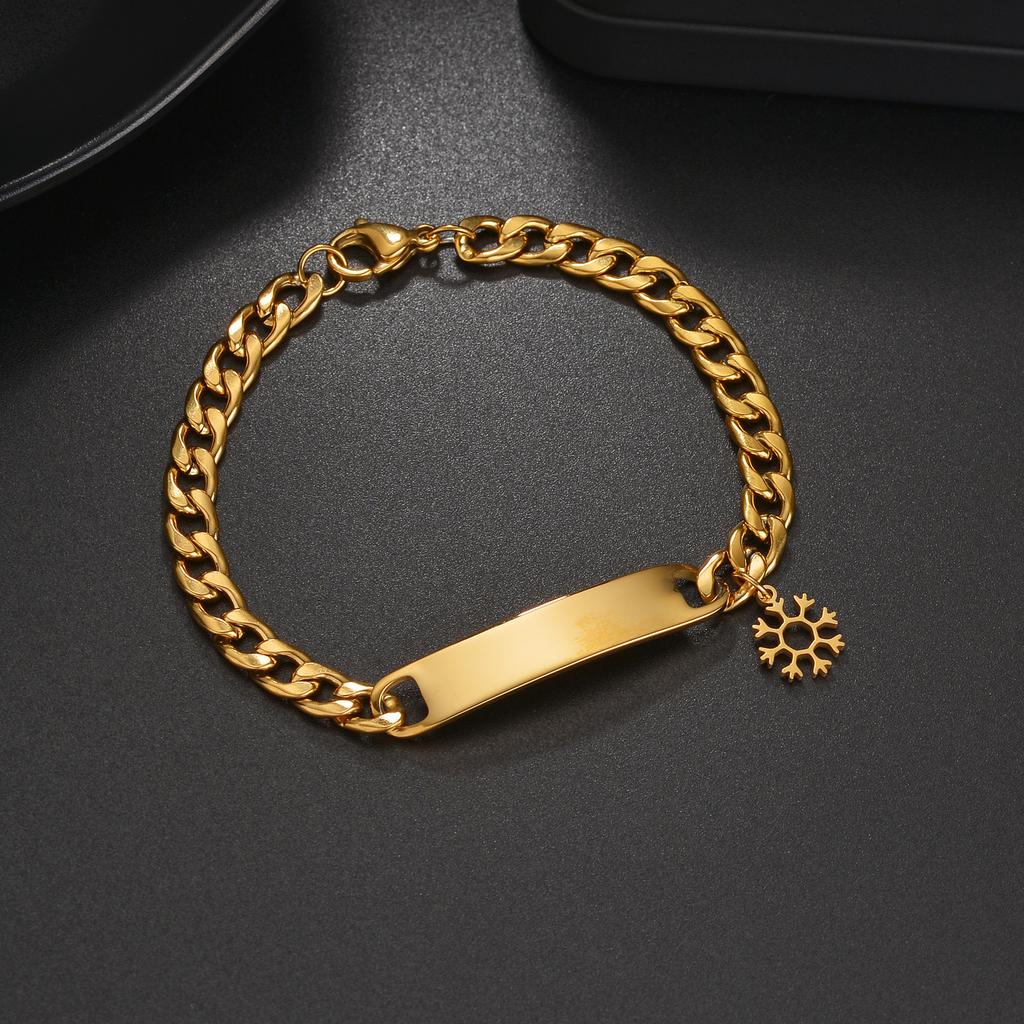 Atoztide Engrave Name Bar Bracelet for Women Christmas Series Stainless Steel Jewelry Adjustable Punk Chain Personalized Gift