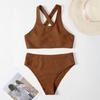 2Pcs/Set Women Bikini Set U-Neck Sleeveless Removable Padding Bra High Waist Swimming Trunks Set Ribbed