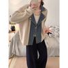 Denim Splicing Design Sense Knitted Cardigan Autumn and Winter New Loose Sweater Jacket Women