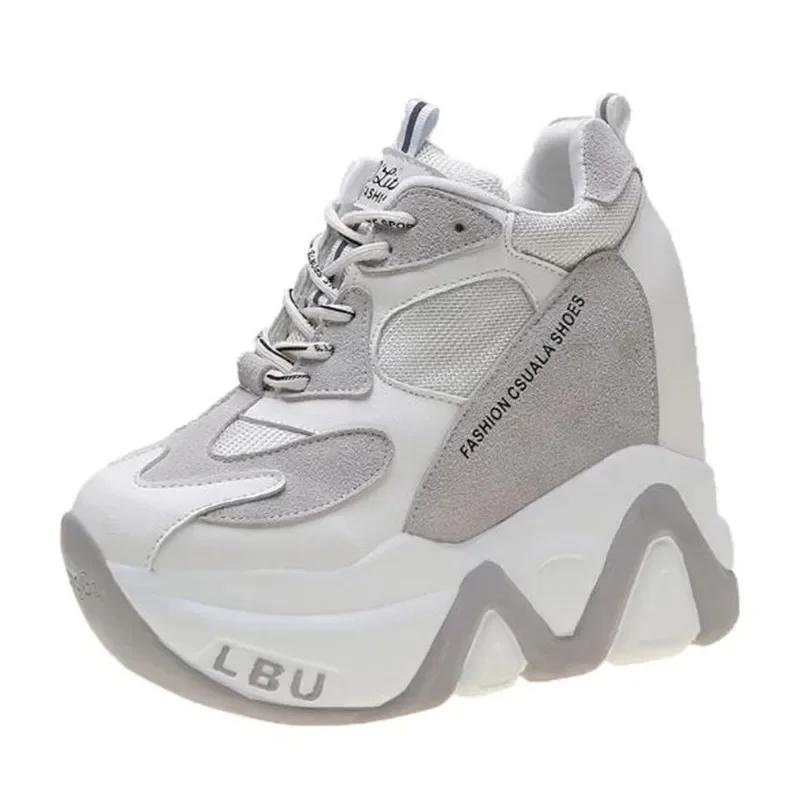 High-Quality Trainers Sneakers Women High Platform Shoes New Breathable Women Height Increasing Shoes 12.5CM Thick Sole Woman