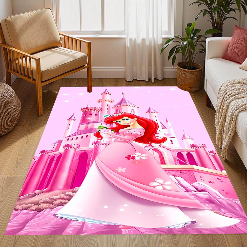 Underwater Mermaid Adventure Disney Cartoon Theme Anti-Slip Rug - Polyester, Home Decor, Suitable for Bedrooms, Living Rooms, Doorways, and Studios