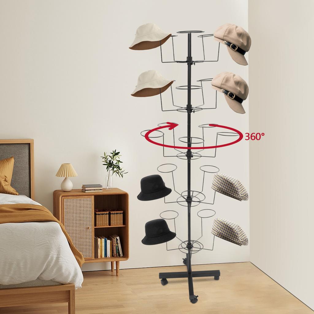 5-stufiger freistehender Hutständer Organizer, Schwarzer Hutständer für Eingangsbereich, Schrank, Schlafzimmer-Aufbewahrung, Bodenstehender Kappenhalter Display